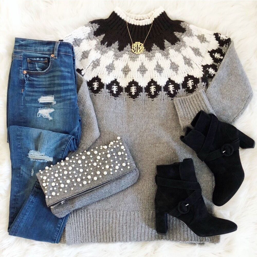 ✨LOFT Gray Fair Isle Sz XL Sweater✨ - Picture 7 of 9